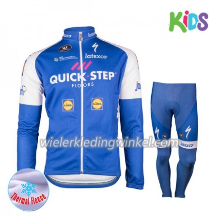 Set Wielershirt Lange Mouw + Fietsbroek Lang 2017 Quick-Step Floors Kids N001 Winter Thermal Fleece